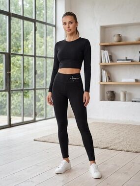 Women's Black High-Waist Leggings with Subtle Script